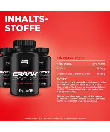Buy ESN Crank Focus - 3 x 100 Caffeine & L-Theanine Capsules (62.50g) | International Shipping Available - Buy Online on GoSupps.com