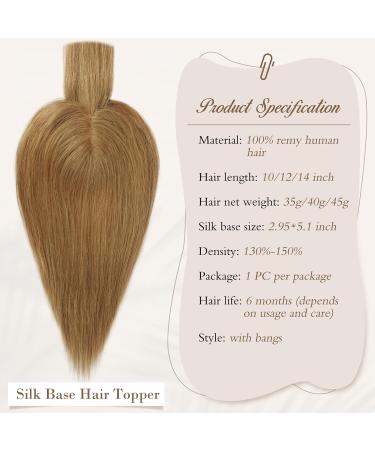 Ruwiss Real Hair Topper for Women | Silk Base Clip-In Hair Pieces | Light Brown Short Wigs for Thin Hair | 100% Human Hair Crown Topper - Buy Online on GoSupps.com