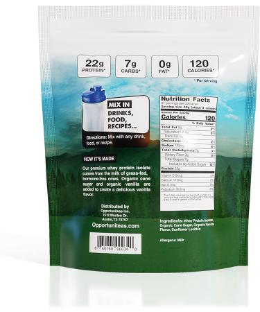 Opportuniteas Grass-Fed Vanilla Whey Protein Powder - Real Sugar & Vanilla Flavor - 5 lb - Non GMO & Gluten Free - Buy Online on GoSupps.com