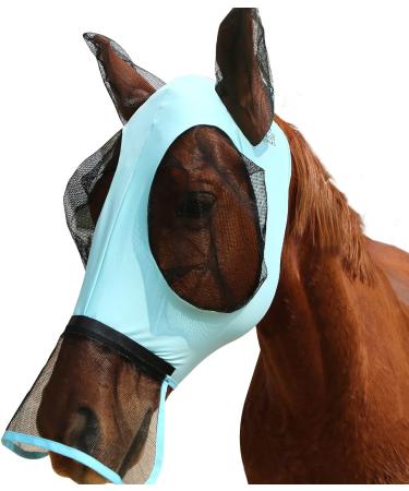 Harrison Howard Horse Fly Mask with Detachable Nose Cover-Ice Blue (L Full Size) (L Full Size) Ice Blue - Buy Online on GoSupps.com