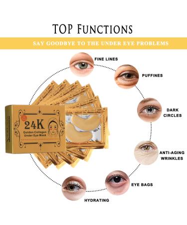 Voluxss 24K Gold Under Eye Treatment Mask - 20 Pairs Crystal Collagen Patches for Puffy Eyes, Dark Circles, Fine Lines & Wrinkles - Anti Aging Eye Gel Pads - Buy Online on GoSupps.com