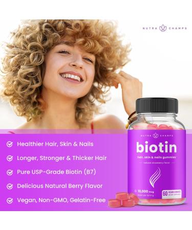 Biotin Gummies 10000mcg for Healthy Hair, Skin & Nails - 5000mcg per Gummy - Vegan & Non-GMO Hair Growth Supplement for Women, Men & Kids - Buy Online on GoSupps.com