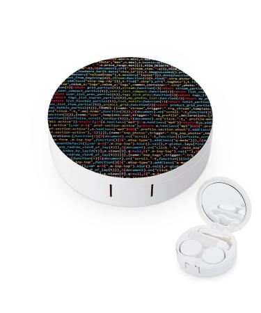 Programmer Computer Code Round Case For Contact Lens Kit Storage Box with Mirror Printed