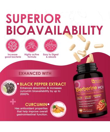 NATURE TARGET Berberine HCl 1200mg Berberine Supplement with Ceylon Cinnamon Chromium - Supports Immune Gastrointestinal & Digestive Health Non-GMO 120 Capsules 120 Count (Pack of 1) - Buy Online on GoSupps.com
