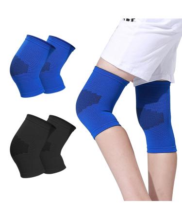Yxmeiguo 2 Pairs Kids Knee Brace Sleeve Knee Pads for Kids Youth Knee Compression Sleeve Children Knee Support Boys & Girls Kids Knee Pads for Basketball Volleyball Gymnastics Sports Black & Blue Medium Blue+Black