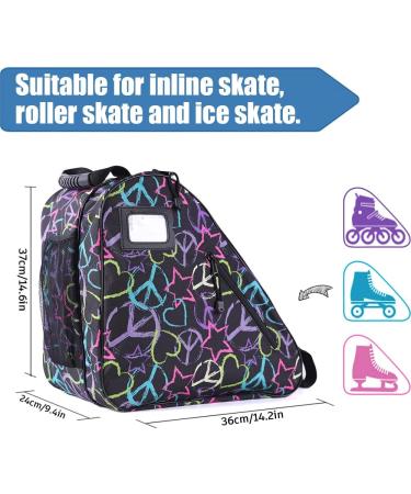 Holisogn Ice Figure & Roller Skate Bag - Premium Fashionable Bag for Kids, Teens, and Adults (Peace & Love Black HLS002) - Buy Online on GoSupps.com