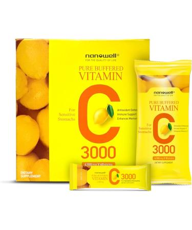 NANOWELL Pure Buffered Vitamin C 3000 mg per Serving Dietary Supplement for Immune Support - 60 Sticks x 3 Boxes 6 Months Supply (180 Count) - Buy Online on GoSupps.com