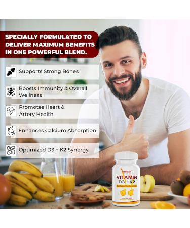 shrink Toning Vitamin D3 + K2 Supplement 125 mcg Vitamin D & 100 mcg K Immune & Bone Support Non-GMO Gluten-Free 60 Capsules - Buy Online on GoSupps.com