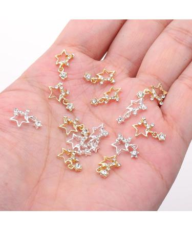 Lusofie 30Pcs 3D Star Rhinestone Nail Charms - Silver & Gold Alloy Star Gems for Nail Designs - DIY Nail Accessories - Buy Online on GoSupps.com