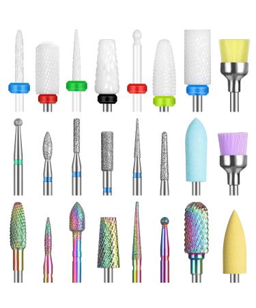 Pairier nail miller bits bits grinding heads nail miller ceramic and hard metal bits for gel acrylic nail skin and natural nail manicure pedicure nail care (24 pieces)