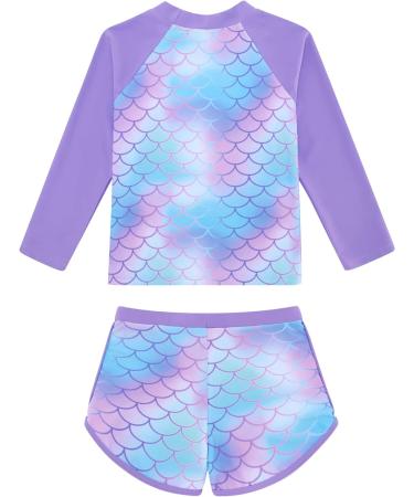 Girls Purple Mermaid Swimsuit Set | UPF 50+ Long Sleeve Swimwear for Kids 3-4 Years | Toddler Two Piece Bathing Suit by TUONROAD - Buy Online on GoSupps.com