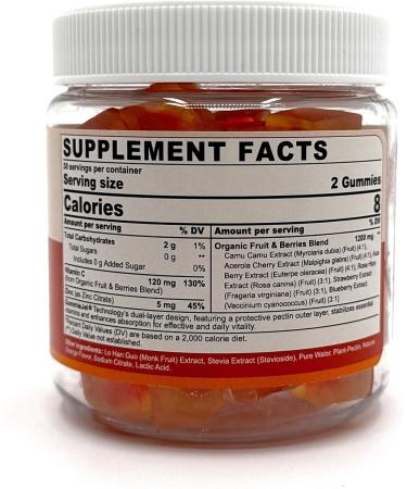 Organic Vitamin C Gummies 120mg for Adults, Sugar Free, Daily Immune Defense, Raw Antioxidant, 100% Whole Food Chewable Vitamin C Supplement from 1200mg Berries & Fruits for Collagen, Vegan, 60 Counts 60 Count (Pack of 1) - Buy Online on GoSupps.com