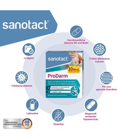 Sanotact Prodarm - 120 Capsules for Intestinal Renovation | 10 Billion Lactic Acid Cultures + 3 Bacterial Strains | Intestinal Cleaning Cure with Vitamins B6 B2 & Biotin | 6-Pack - Buy Online on GoSupps.com