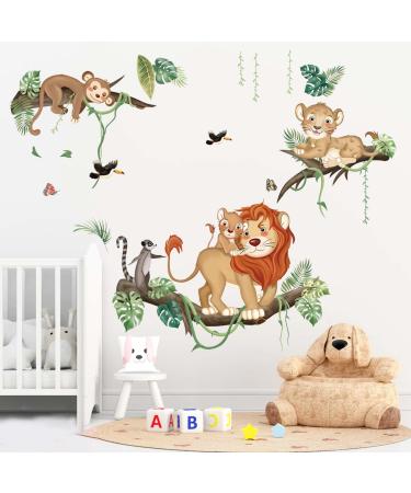 decalmile Jungle Animals Wall Stickers Monkey Lion Safari Wall Decals Baby Nursery Kids Room Living Room Home Decor