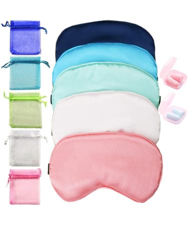 HappyDaily Pack of 5 Elegant and Comfortable Silk Sleep Masks with Boxed Soft Foam Ear Plugs and Beautiful Travel Pouches (Watermelon Red/White/Green/Sky Blue/Blue)