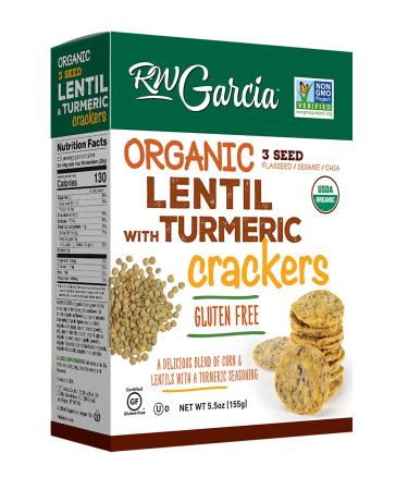 RW Garcia Organic Lentil & Turmeric Crackers, Gluten Free, 5.5oz boxes, 6 pack