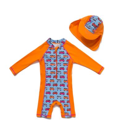 BONVERANO Baby Boy One Piece Long-Sleeved Clothing UV Protection 50+ Swimsuit with One Zip Orange-car 24 Months