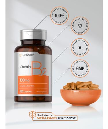 Horb ach Vitamin B-2 100mg | 180 Capsules | Non-GMO & Gluten Free Supplement | Vitamin B2 Riboflavin 180 Count (Pack of 1) - Buy Online on GoSupps.com