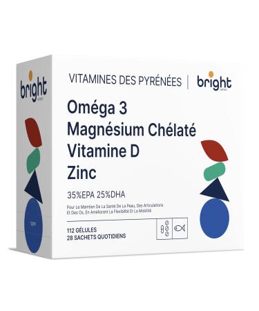 Bright Naturo Omega-3 + Magnesium Chelet + Zinc and Vitamin D3 Overall Wellness for Body and Mind | 28 Daily Sachets