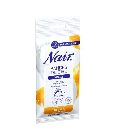 Nair - cold wax strips for face sensitive skin with a milk lex tract & honey 97% natural origin malignant format 12 stripes
