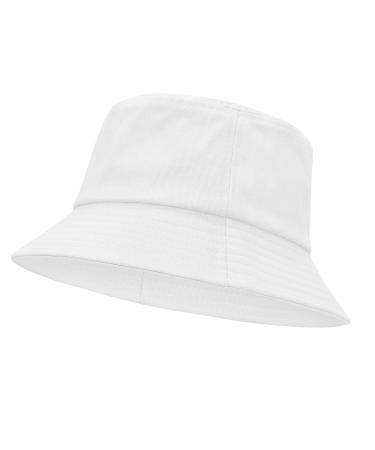 Unisex Athletic Bucket Hat Solid Colors Sun Hat with UV Protection for Outdoor Sports Packable Summer Hats One Size A White