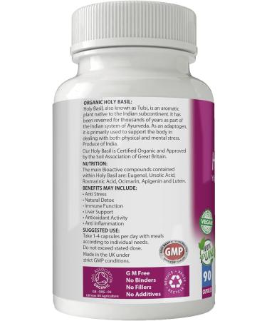 Organic Vegan Holy Basil Capsules x 90 - 500mg | Soil Association Certified | Gluten & GM Free - Buy Online on GoSupps.com