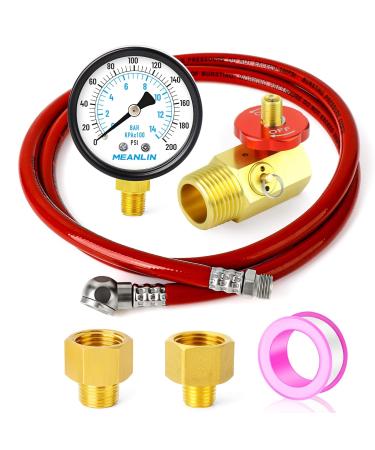 MEANLIN MEASURE Air Tank Repair Kit Including Safety Valve, 0-200 PSI Pressure Gauge and 4 Feet Air Tank Hose Assembly Kit with 1/4"NPT and 3/8"NPT Adaptor for Portable Carry Tank