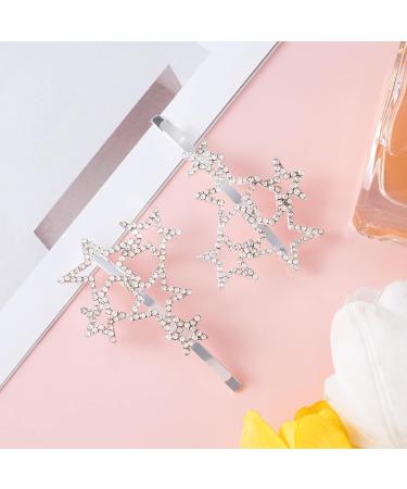 OIIKI Hollow Star Hair Clips 4pcs - Silver Rhinestone Barrettes for Women - Elegant Metal Hair Pins for Styling - Perfect for Parties & Weddings - Buy Online on GoSupps.com