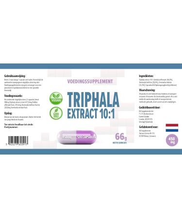 Triphala Extract 10:1 (4500mg) 120 Vegan Capsules | High Strength Supplement | AGROLAB Germany Certified | Gluten & GMO Free - Buy Online on GoSupps.com