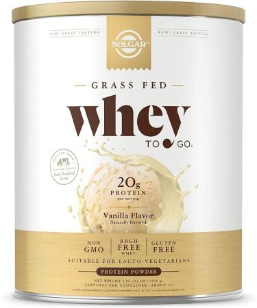 Solgar Grass Fed Whey to Go Protein Powder Vanilla, 2 lb - 20g of Grass-Fed Protein from New Zealand cows - Great Tasting & Mixes Easily - Supports Strength & Recovery -, 36 servings