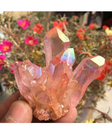 Rare Beautiful Rose Flame Aura Quartz Crystal Cluster Specimen 60-70 Reiki Stone ERTEYIN