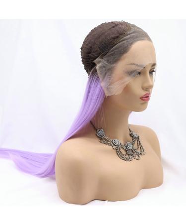 Brown Root Ombre Patel Purple Synthetic Lace Front Wig - 24 Inch Long Straight Pastel Lilac Cosplay Hair for Women - Buy Online on GoSupps.com