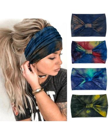 Wide Headbands For Women Knotted Headband African Womens Head Wraps Stretchy Hair Accessories Bands Tie Dye 4 Pack Tie Dye1