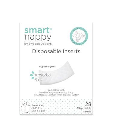 SmartNappy Disposable Inserts for by Amazing Baby Hybrid Diaper Cover, Extra Absorbent, No Plastic Liner, Size 1, 5-10 lbs, 28 Count (28pk) Size 1, 5-10 Pound Trial Pack