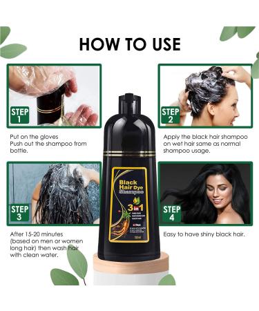 Black Hair Dye Shampoo - Instant Natural Color for Gray Hair - 100% Grey Coverage - 3 in 1 Herbal Coloring - 500mL - Buy Online on GoSupps.com