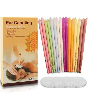 Earring cerences for cleaning Groofoo 24 PCs ear cleaner ear cleaner natural beeswax candle tap ear wax removal hollow candles with non -toxic fragrance with 12 protective panes for blackened ear