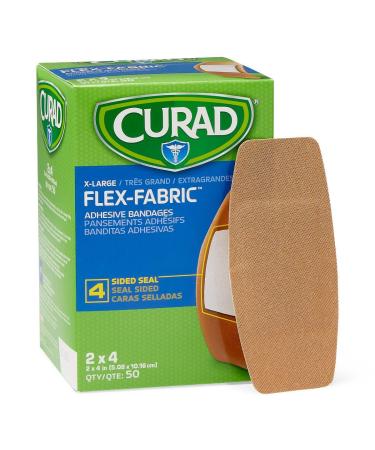 CURAD Flex-Fabric Adhesive Bandages for First Aid, Extra-Large, 2 x 4 Inches, 50 Count 2"x4"