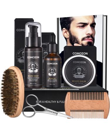 Beard Growth Kit-6 in 1 Beard Grooming Kit with Beard Oil  Beard Balm  Beard Wash  Brush  Comb and Shaving Scissors  Beard Care Kit Gifts for Men Father Dad Husband Boyfriend Brother Son Him