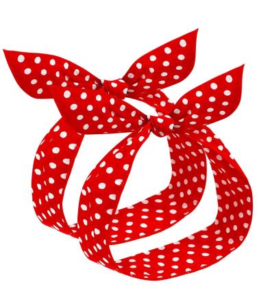 2 Pieces Polka Dot Headbands for Girls and Women Headband Retro Bandana 50s Wire Headband Vintage Print Christmas Hairband (Red)