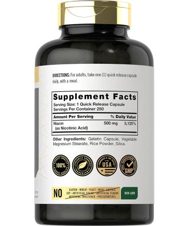 Carlyle Niacin 500mg | 250 Capsules - Non-GMO & Gluten Free - Buy Online on GoSupps.com