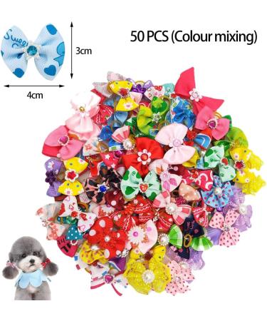 50 Dog Hair Accessories - Pet Hair Clips & Bows for Small Dogs Cats & Puppies - Random Colors - Buy Online on GoSupps.com