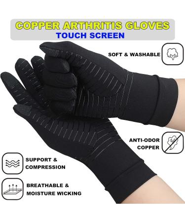 2 Pairs Full Finger Copper Arthritis Compression Gloves with Touchscreen for Carpal Tunnel Hand Pain Rheumatoid Arthritis Osteoarthritis Tendonitis Joint Swelling Fit Women Men (M) Medium Black - Buy Online on GoSupps.com