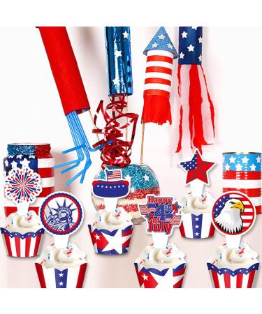 48pcs 4th Of July Cupcake Toppers Wrappers Independence Day Cupcake Toppers Firework Star USA Patriotic Cupcake Picks Patriotic Party Supplies Cake Decorations - Buy Online on GoSupps.com