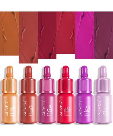 FRDUGA Lip Stains Set 6 Pcs Mini Baby Bottles Lip Tint Matte Liquid Lip Gloss Set Lip Stain Long Lasting Waterproof  Festival Ideas Gifts Red Lipstick Make-up Set for Girl Women  Mom
