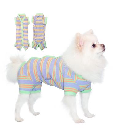 TONY HOBY Dog Pajamas, Female/Male Dog Pajamas with Colorful Stripe, 4 Legged Dog Jumpsuit Pajamas for Small Medium Size Dog (Green&Purple, Girl, L) Large Green & Purple - Girl