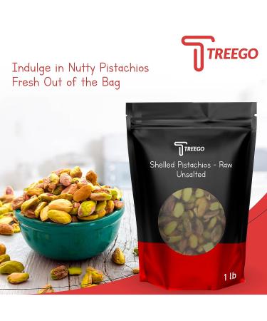 Treego 1lb Bag Unsalted Pistachios No Shell - Raw California Grown Kernels | Healthy Snack with Fiber, Protein, Vitamins, Antioxidants | Keto, Vegan, Plant-Based, Kosher - Buy Online on GoSupps.com
