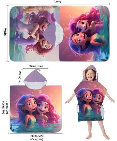 Super Soft Microfiber Bathing Poncho for Kids - Hooded Towel with Mermaid Pattern (76x76cm) for Ages 5-10 - Buy Online on GoSupps.com
