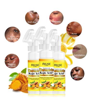 AILKE Brightening Foaming Facial Cleanser With Natural Turmeric Kojic Acid Remove Makeup Residue and Acne Clean Skin 160 ml (Pack of 1) - Buy Online on GoSupps.com