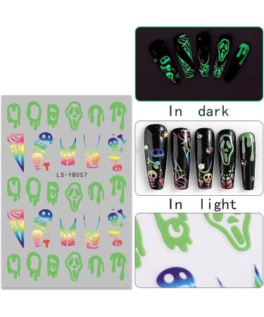 JMEOWIO 9 Sheets Halloween Glow in The Dark Nail Art Stickers Decals Self-Adhesive Lumious Skull Ghost Spider Web Bat Pumpkin Nail Supplies Nail Art Design Decoration Accessories - Buy Online on GoSupps.com