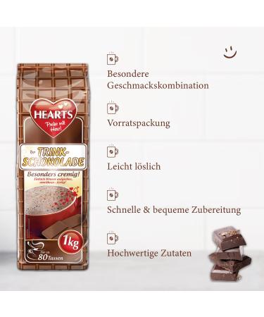 Hearts Instant Drinking Chocolate 1kg - Lightly Soluble Milky Creamy - 5 Pack - Makes 400 Cups - Buy Online on GoSupps.com